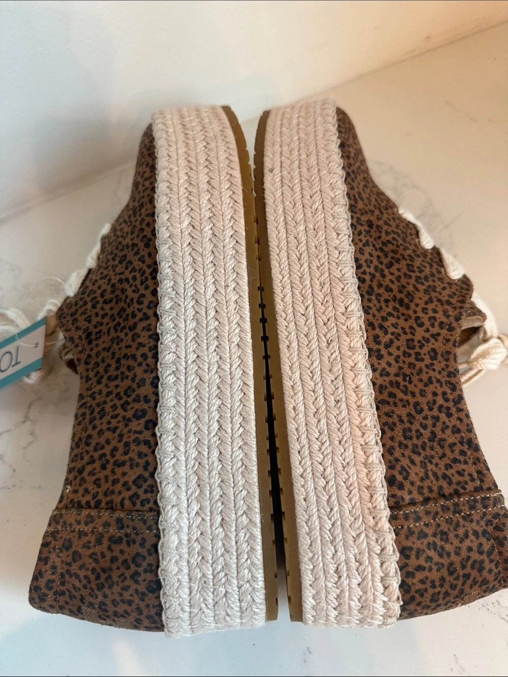 TOMS Valencia Lace-Up Platform Espadrille in Toffee Leopard Print size 9 NWT